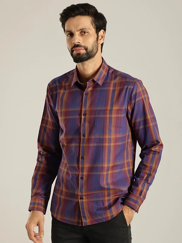 Indian Terrain Men's Slim Fit Full Sleeve Checkered Multicolor Shirt
